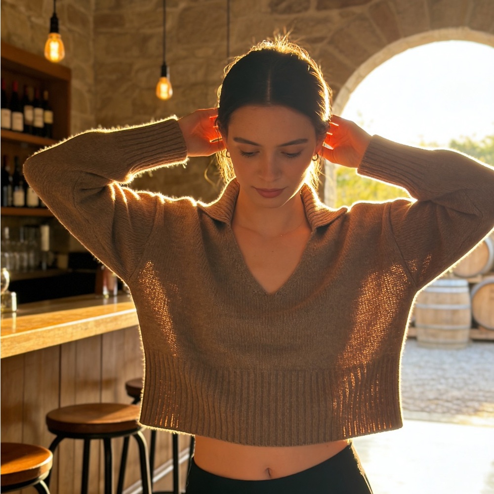 Reformation Cashmere Tan V-Neck Sweater